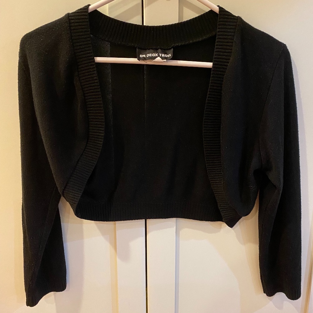 Un Deux Trois kids black sweater cropped cardigan